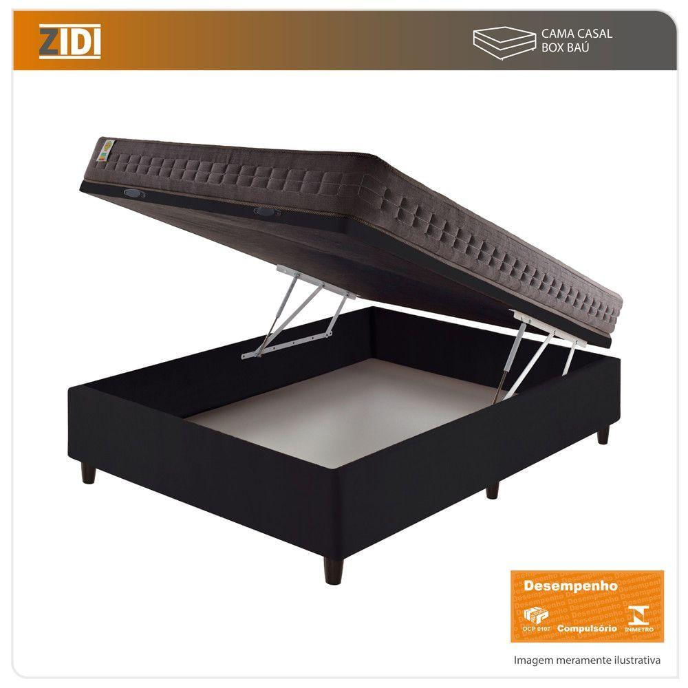 Cama Box Casal Baú Preto + Colchão Molas Orlando 138cm