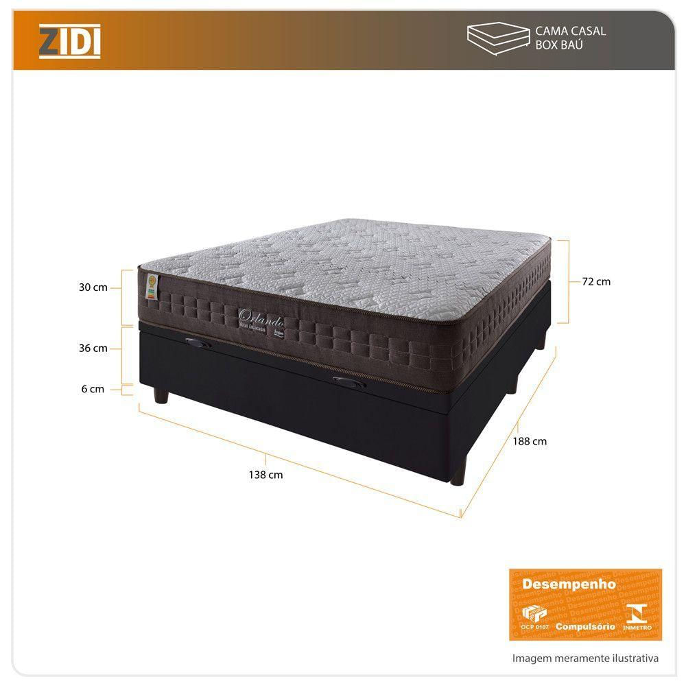 Cama Box Casal Baú Preto + Colchão Molas Orlando 138cm