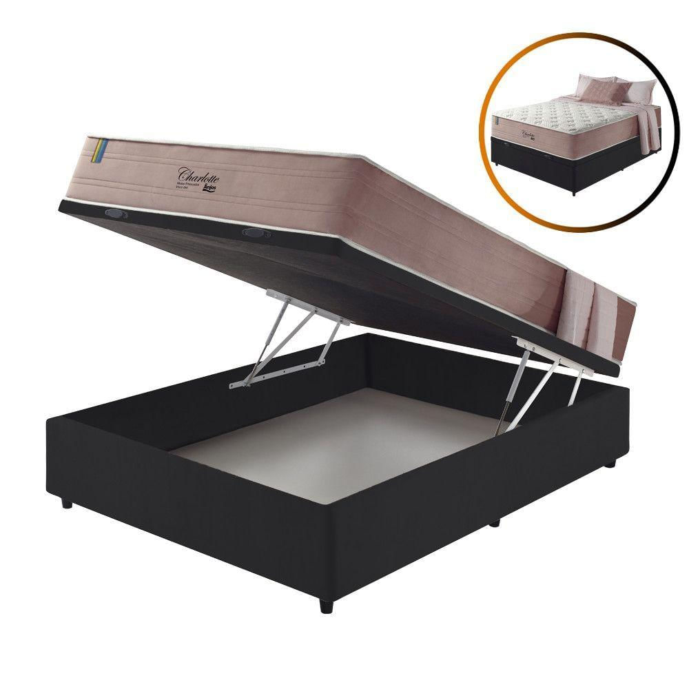 Cama Box Baú Casal Preto + Colchão Molas Charlotte Gel 138cm