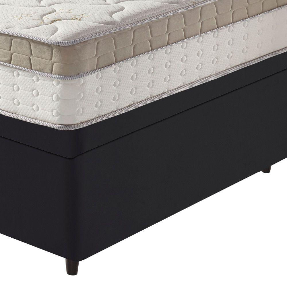 Cama Box Baú King Preto + Colchão Molas Houston Pillow 193cm