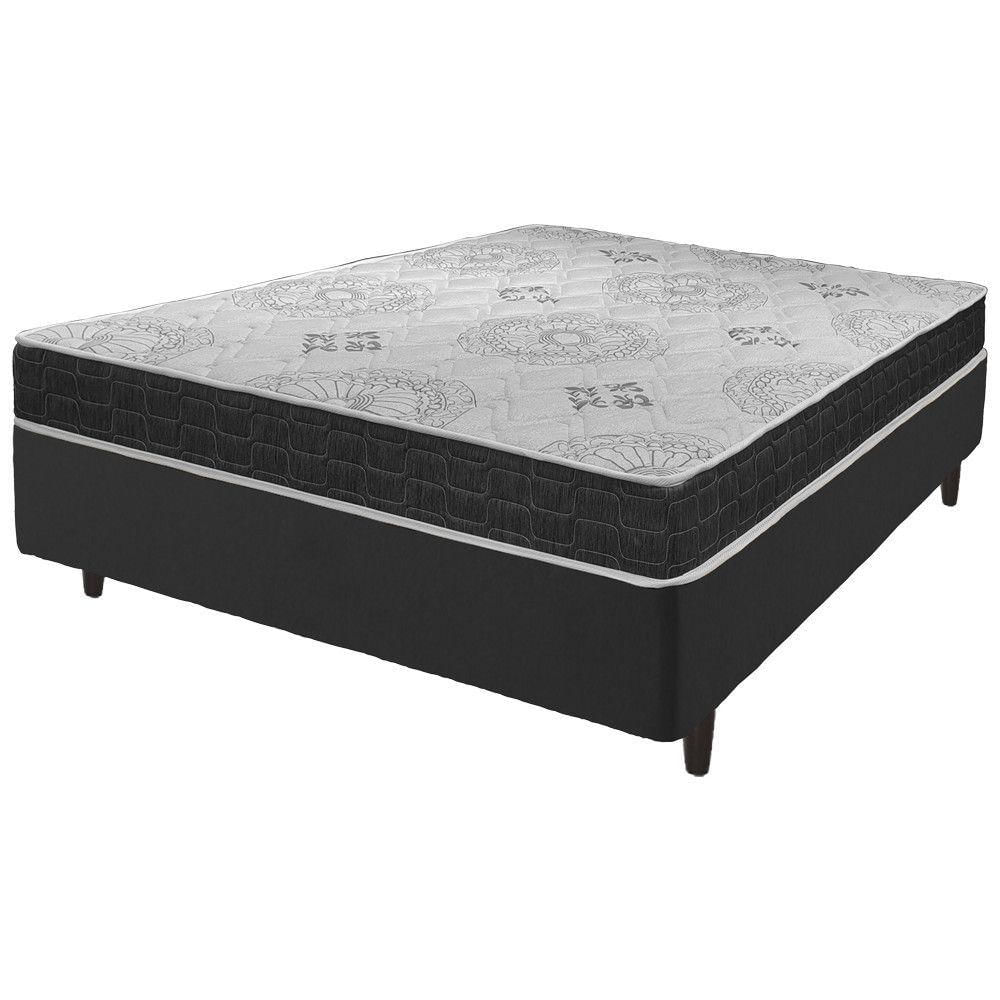 Cama Box Casal Preto + Colchão San Francisco Espuma 138cm