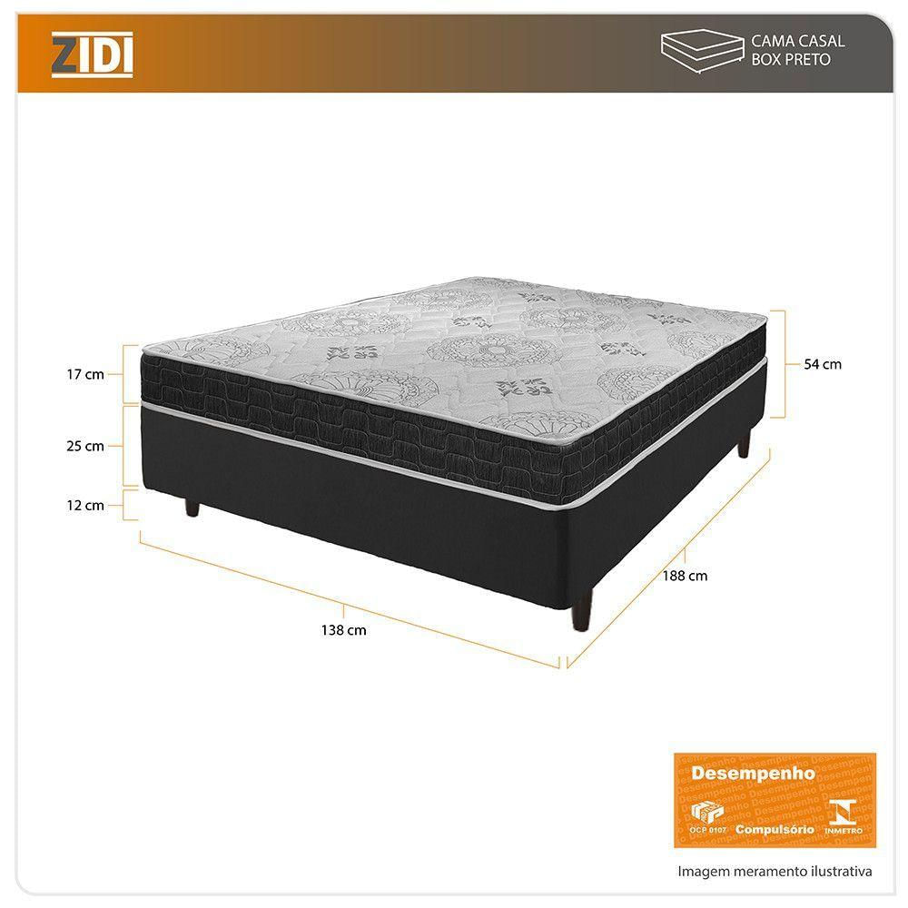 Cama Box Casal Preto + Colchão San Francisco Espuma 138cm