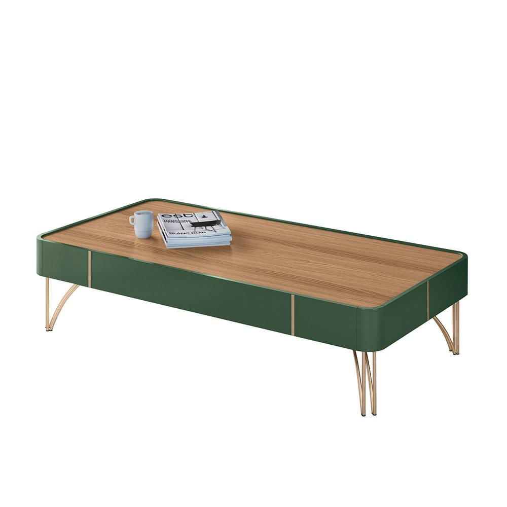 Mesa de Centro Decorativa Rennes MDP/MDF Pés de Aço Verde Pistache/Freijó G26 - Gran Belo