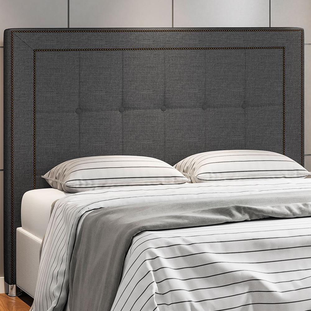 Cabeceira Cama Box Casal Queen 160 cm P05 Atenas Linho Cinza Escuro- Lyam Decor