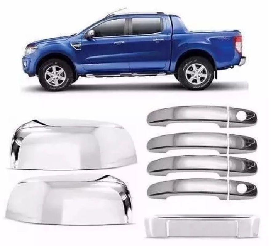 Kit Aplique Cromado Maçaneta Retrovisor Tampa Traseira Ford Ranger 2013 à 2016