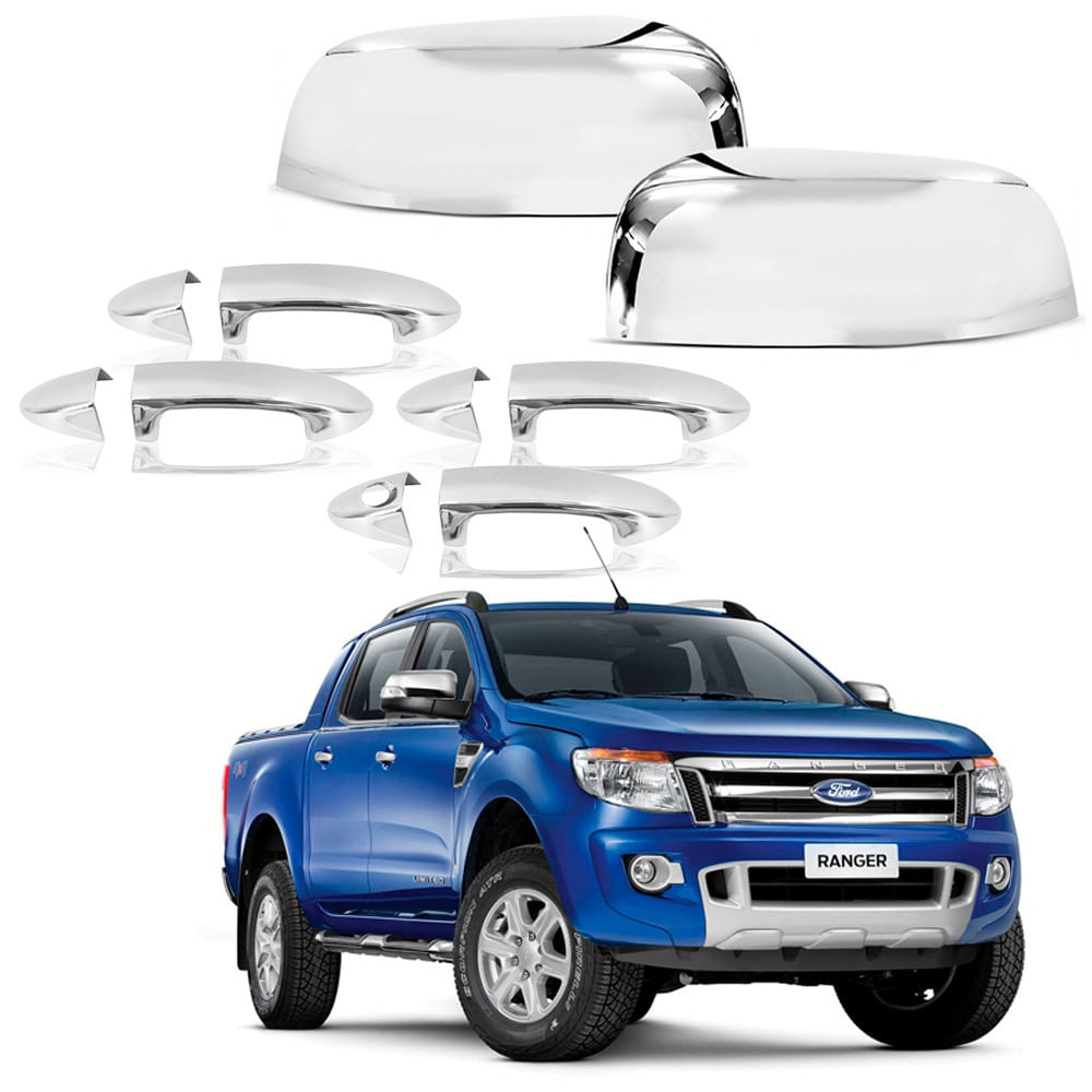 Kit Aplique Cromado Maçaneta Retrovisor Ford Ranger 2013 à 2021