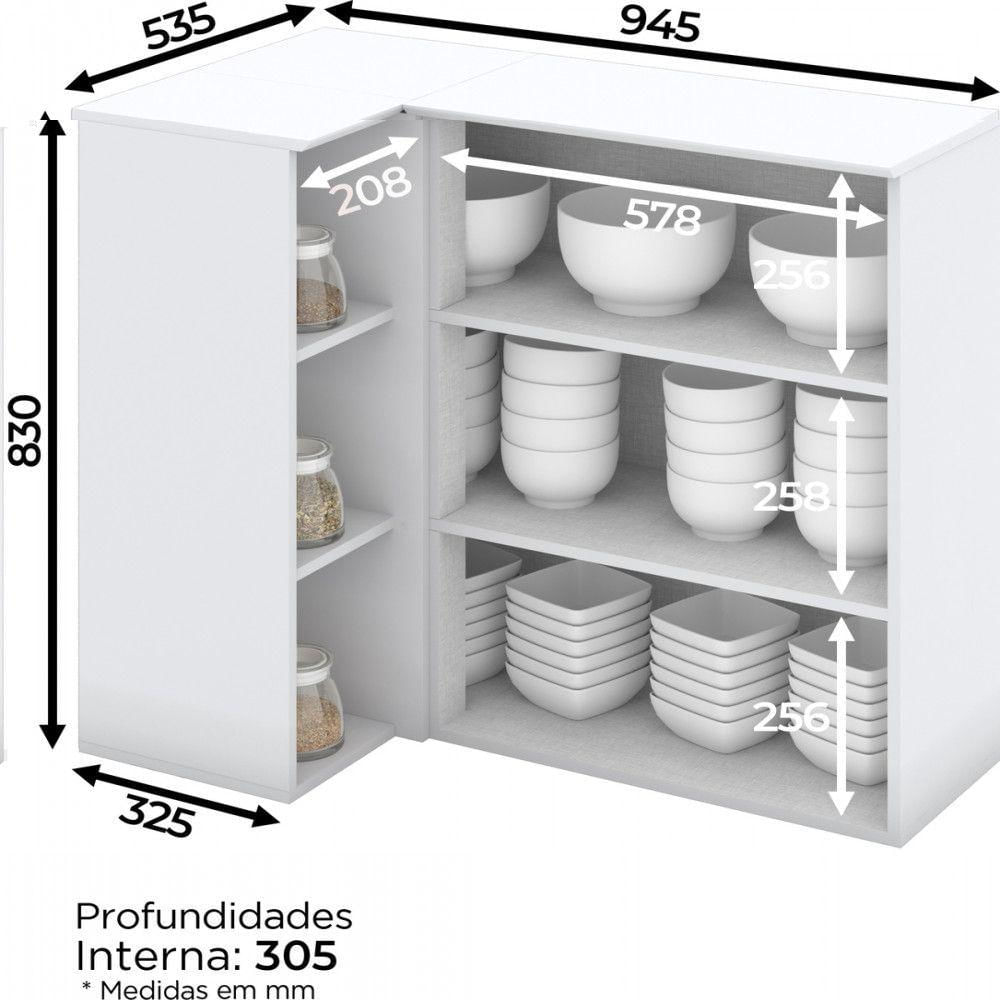 Armário Aéreo De Cozinha Canto Reto 1 Porta Amy Casa 812 Branco Hp