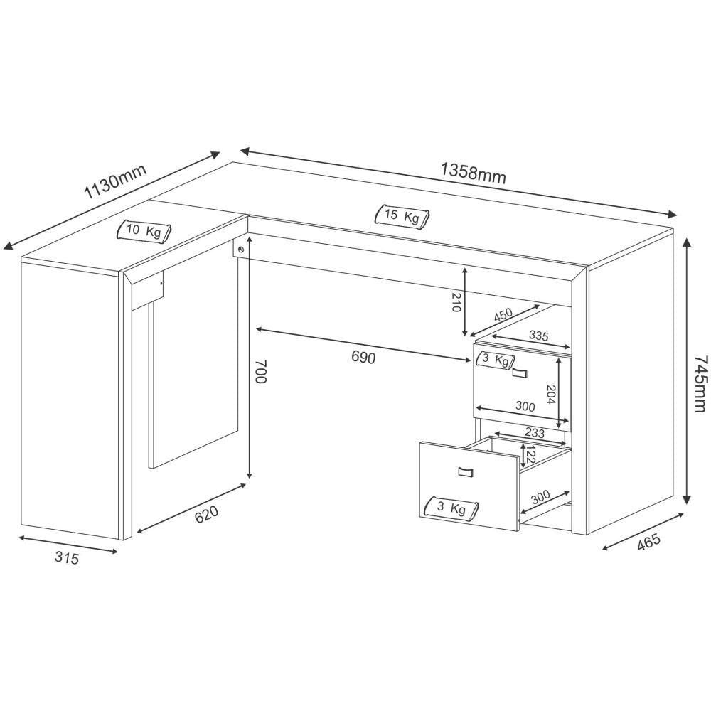 Mesa para Escritório 2 Gavetas Me4129 Nogal Tecno Mobili