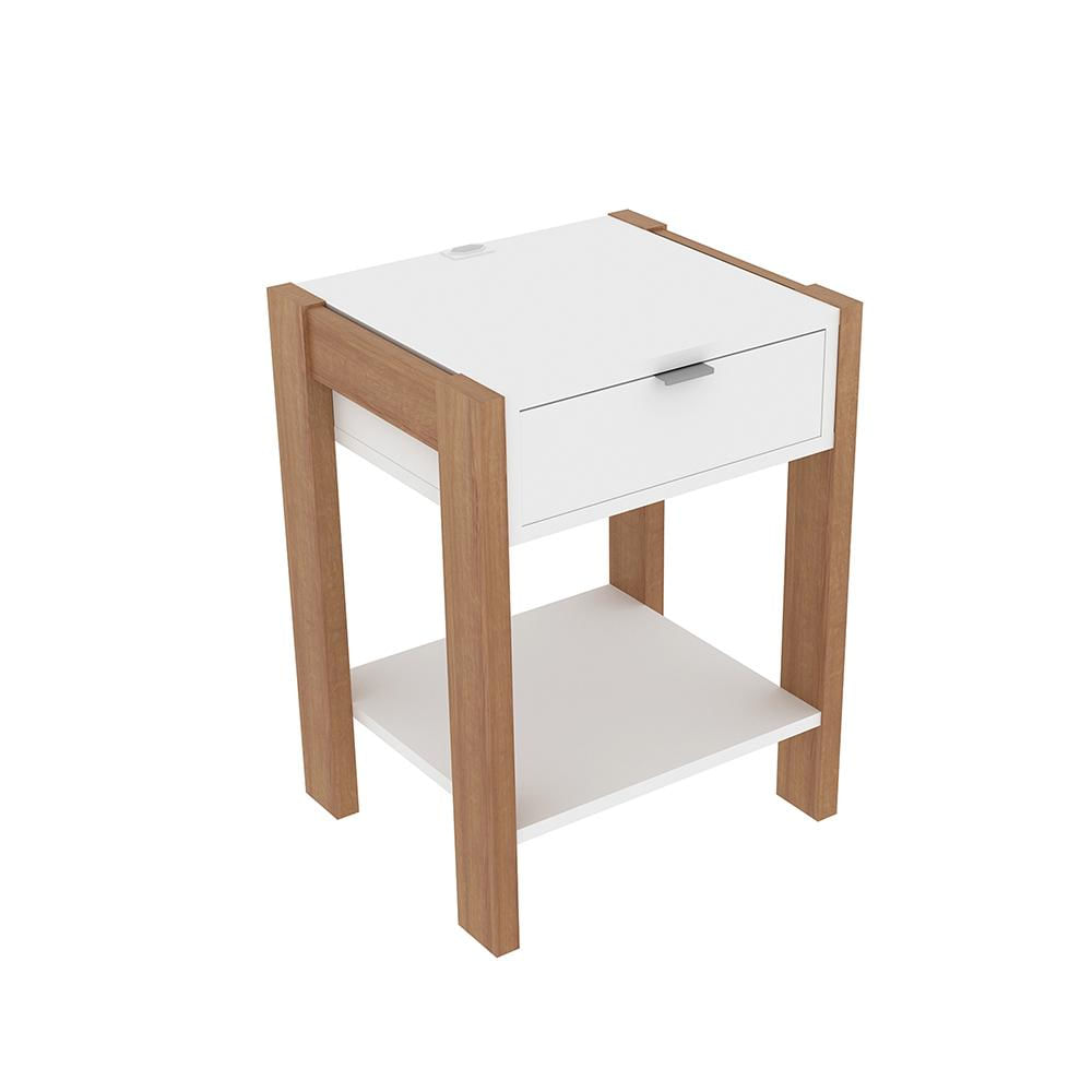 Mesa de Cabeçeira para Quarto Decorativa AZ1016 MDP Amendoa/Branco - Gran Belo