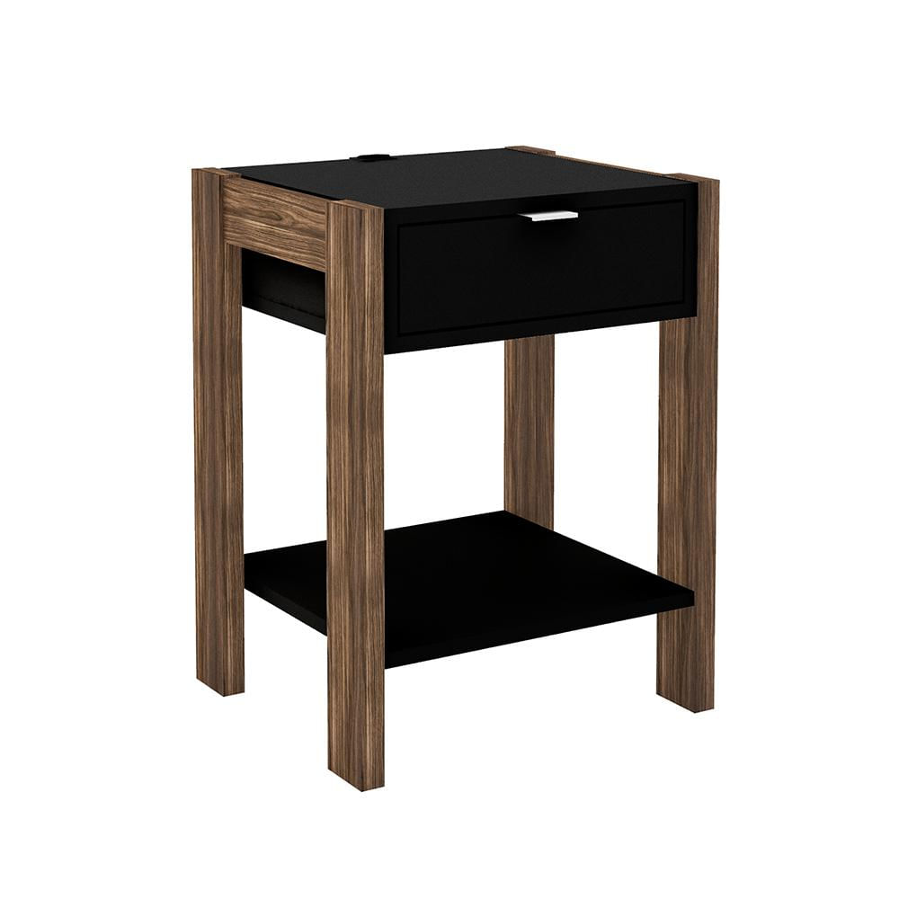 Mesa de Cabeçeira para Quarto Decorativa AZ1016 MDP Preto/Nogal - Gran Belo