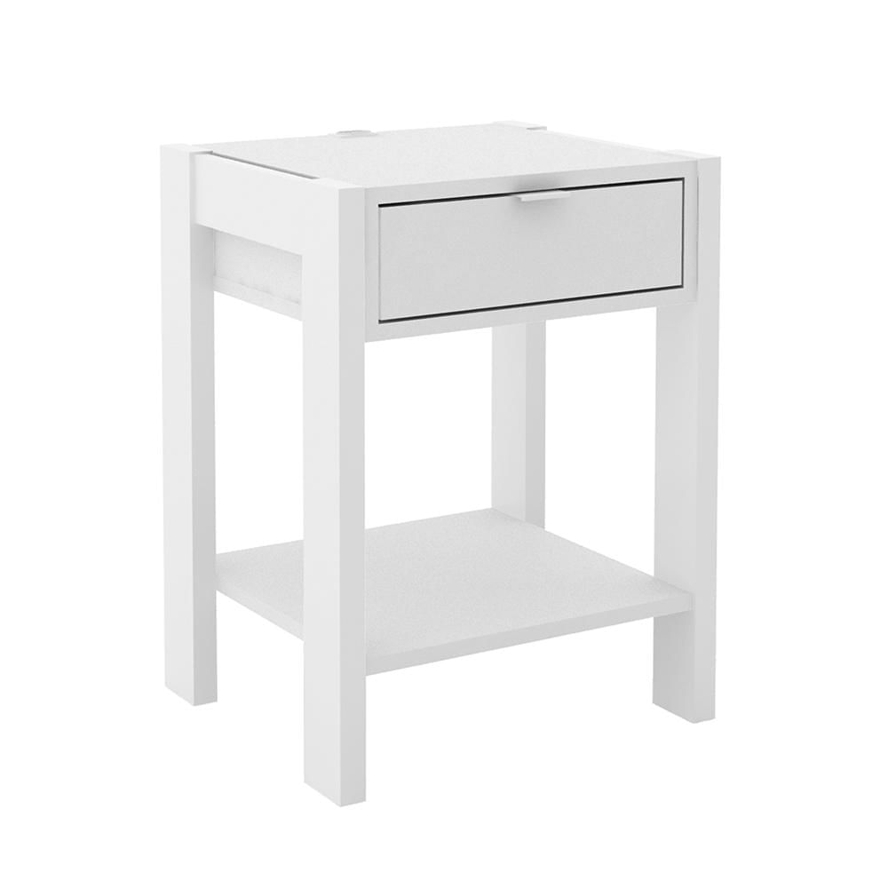 Mesa de Cabeçeira para Quarto Decorativa AZ1016 MDP Branco/Branco - Gran Belo