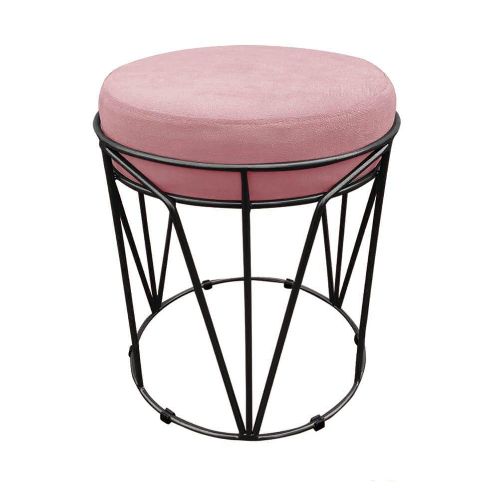 Puff Multiuso Com Mesa 2 Em 1 Suede Rose Base Preto