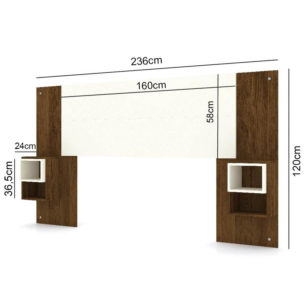 Cabeceira Extensível Solteiro Casal com 2 Mesas Lateral Japão V02 Imbuia/Champanhe - Mpozenato