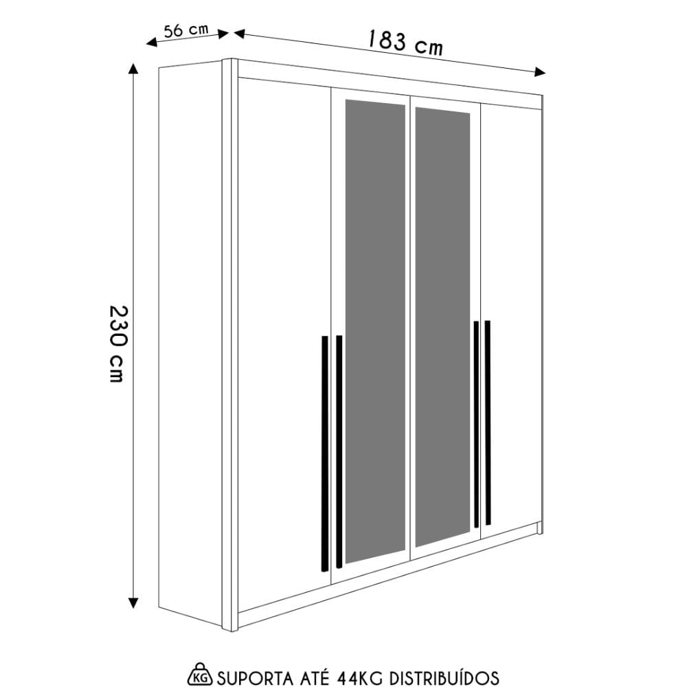 Guarda Roupa Solteiro 4 Portas Espelho Dubai Nature/Alasca   - VLR MÓVEIS
