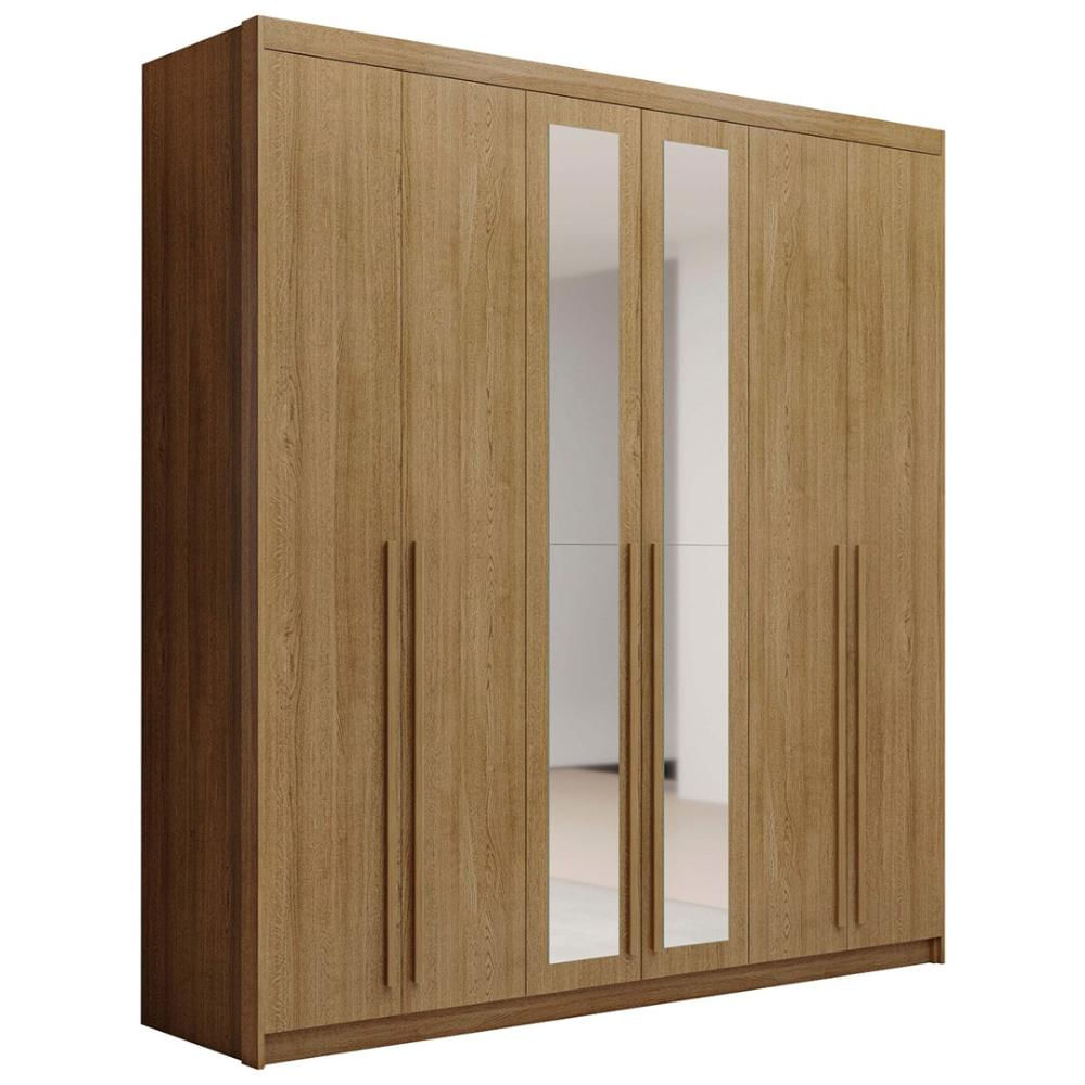 Guarda Roupa Casal 6 Portas Com Espelho 230cm Dubai Nature   - VLR MÓVEIS