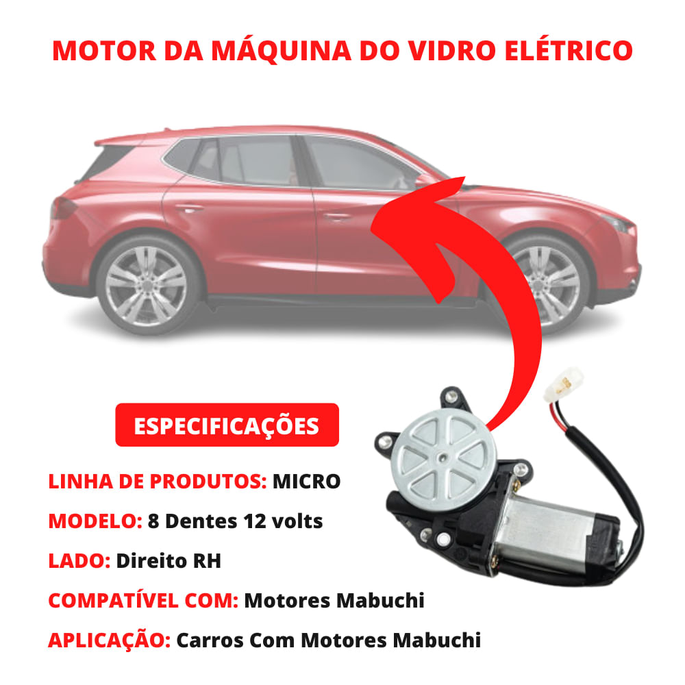 Motor Do Vidro Elétrico Direito 8 Dentes 12 Volts Mabuchi