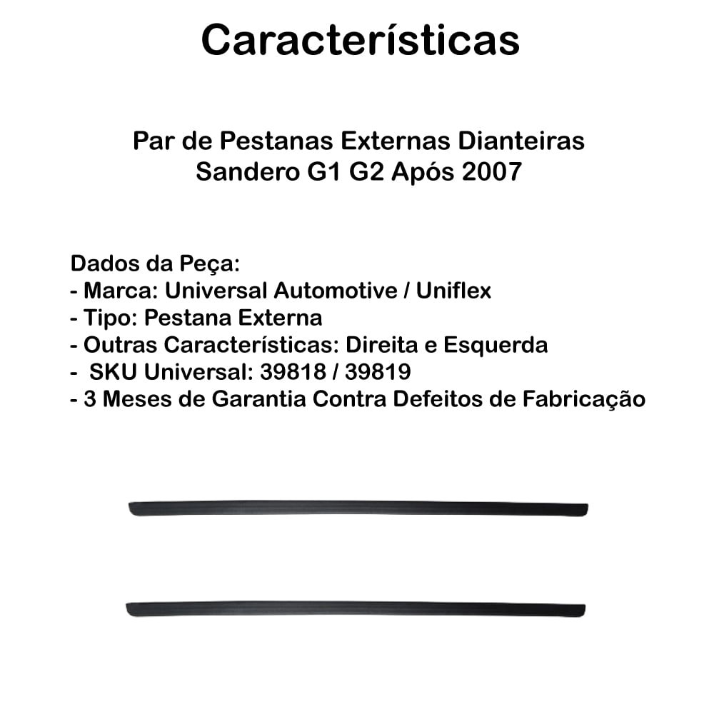 Par de Pestanas Externas Dianteiras Sandero G1 G2 Após 2007