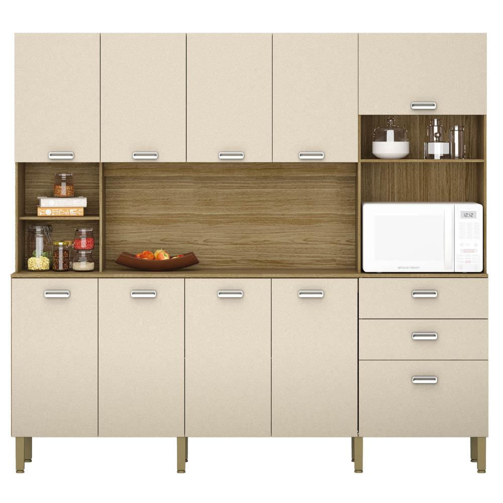 Armário de Cozinha Compacta 222cm Intesa K02 Freijó/Vanilla - Mpozenato