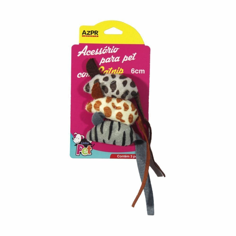 Brinquedo Pet Ratinho Estampado 3 Pçs 6 Cm Azpr