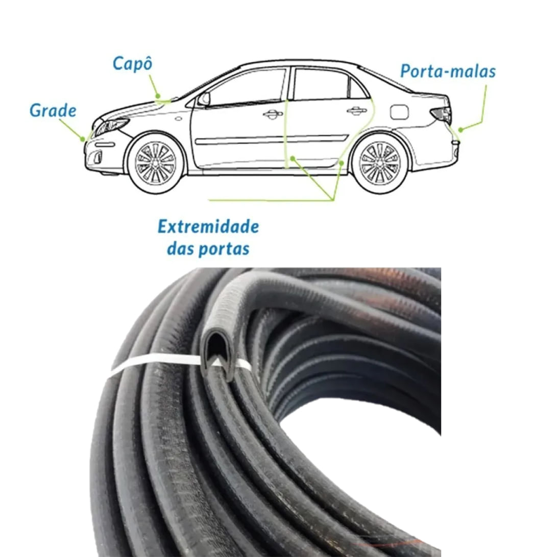 Borracha de Proteção de Portas Todos Carros 7X10mm Preta 5m