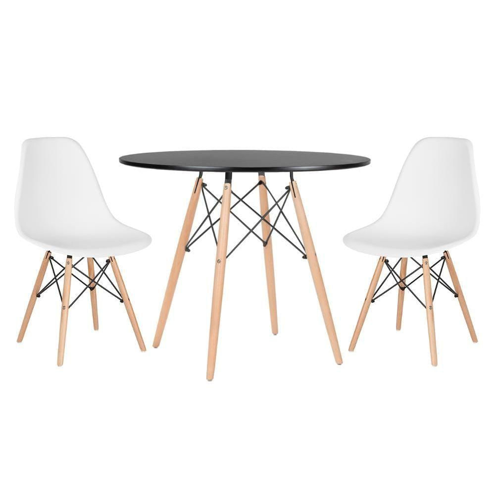 Mesa Eames 90 Cm Preto + 2 Cadeiras Eiffel Dsw Branco