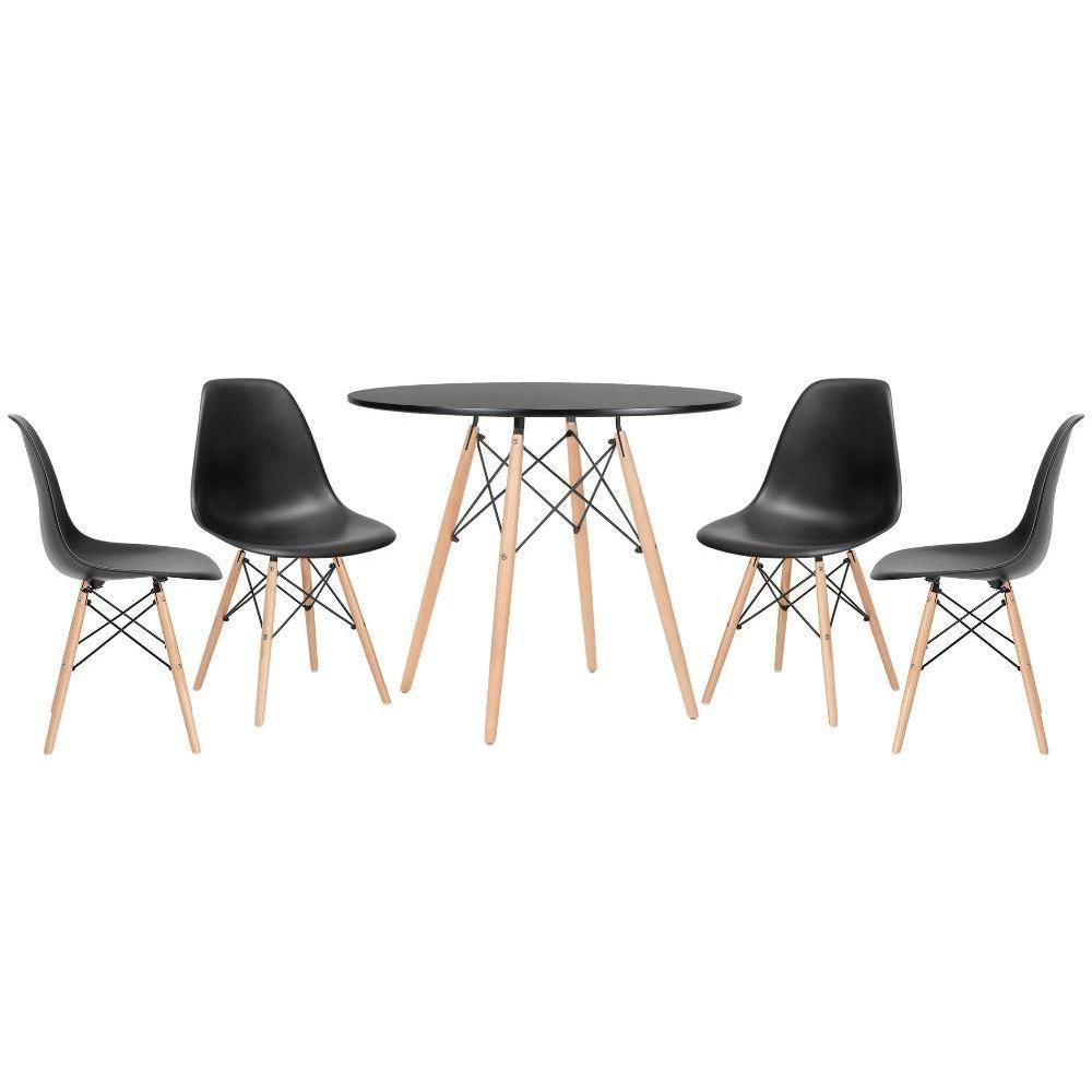 Mesa Redonda Eames 90 Cm Preto + 4 Cadeiras Eiffel Dsw Preto