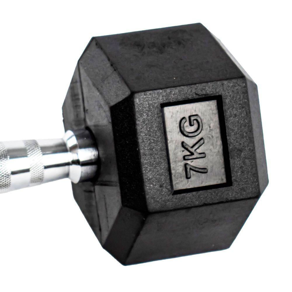 Par Halteres 7kg + 7kg Dumbbell Sextavado Emborrachado Pegada Cromada Gallant (GDb07F3B-Pt)