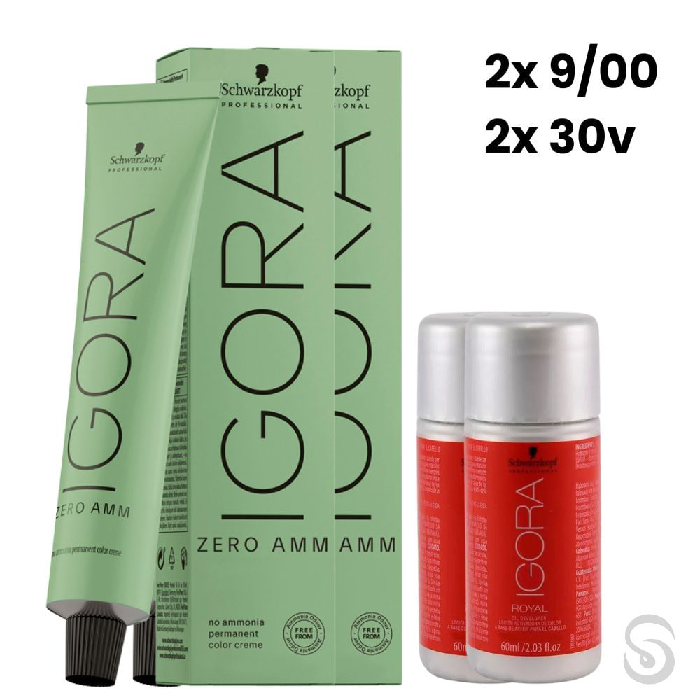 Igora Zero Amm 2x9/00 Louro Ex. Claro Nat. 60ml + 2 Ox 30VOL