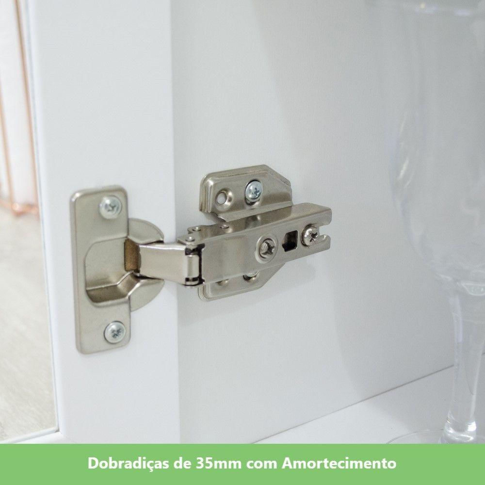 Armário Aéreo 120 Cm 03 Portas De Vidro Amy Branco Hp Casa 812 Branco Hp