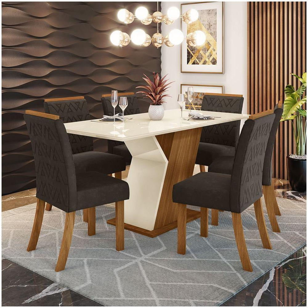 Conjunto Sala De Jantar Mesa 160cm 6 Cadeiras Zuri Casa 812