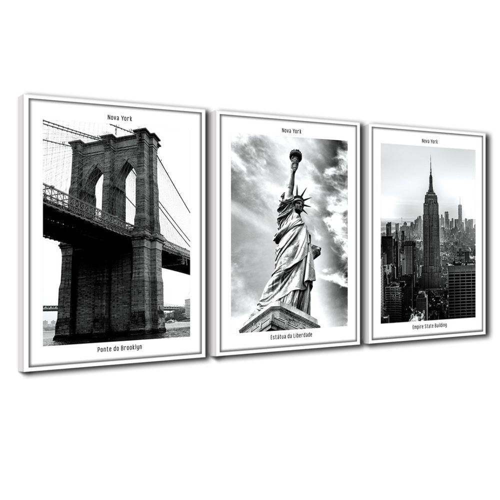 Quadros Decorativos Textura Cx Alta 3x 40x60 I Love New York  Titulo Moldura Branca