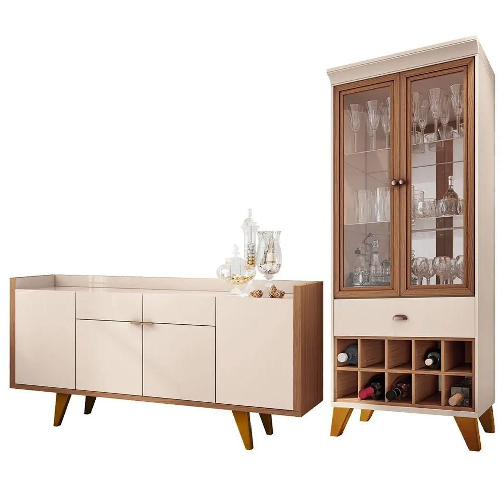 Conjunto Sala de Jantar Cristaleira Órfeo e Buffet Sinfonia Off White/Nature - Mpozenato