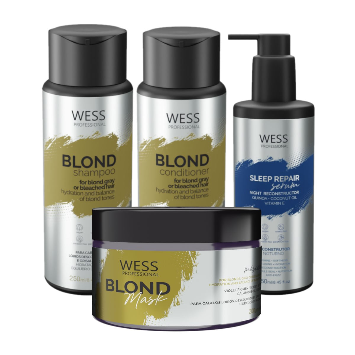 Kit Wess Blond SH 250ml+CD 250ml+Mask 200ml+Sleep 250ml