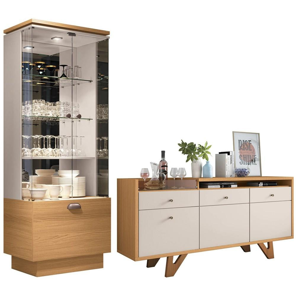 Cristaleira Aruan e Buffet Ellora H01 Off White/Cinamomo - Mpozenato