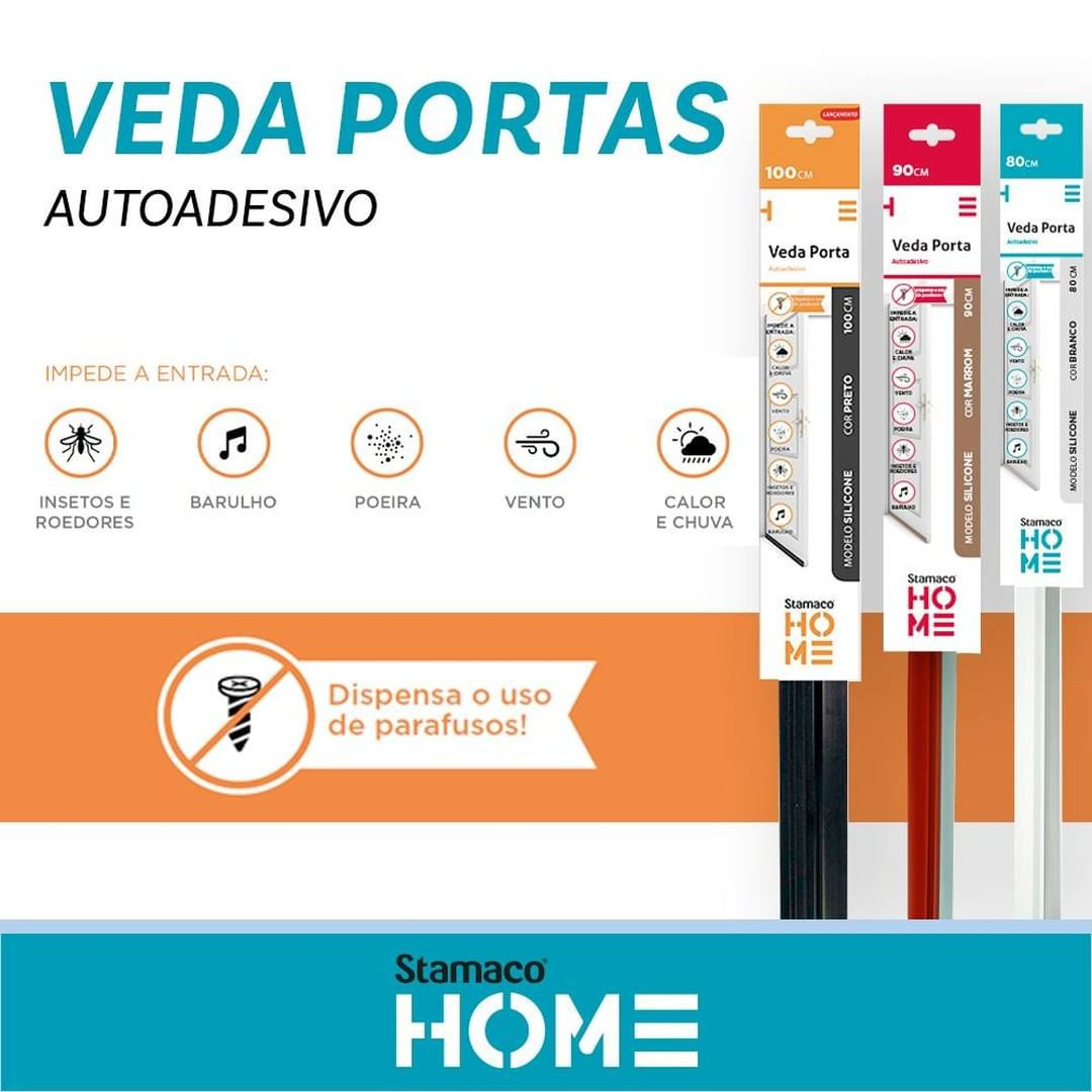 Veda Porta C/ Adesivo 3m 80cm Escova Branco