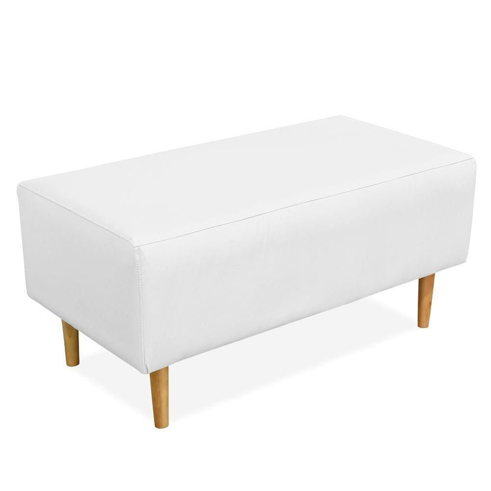 Puff Decorativo Sala de Estar Cléo W01 Pés Palito 90 cm Corino Branco - Lyam Decor