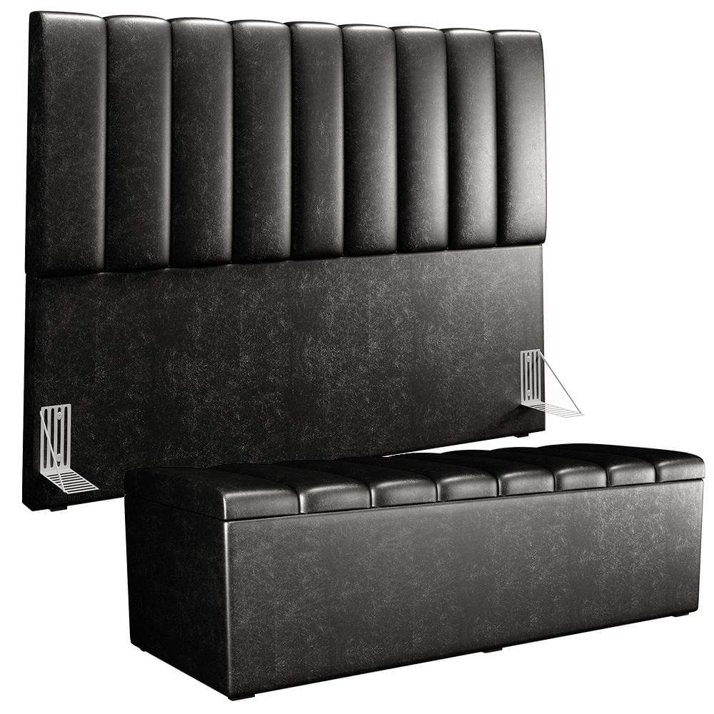 Kit Cabeceira Cama Box Casal Queen 160cm Calçadeira Baú Dália W01 Couríssimo Preto - Lyam Decor