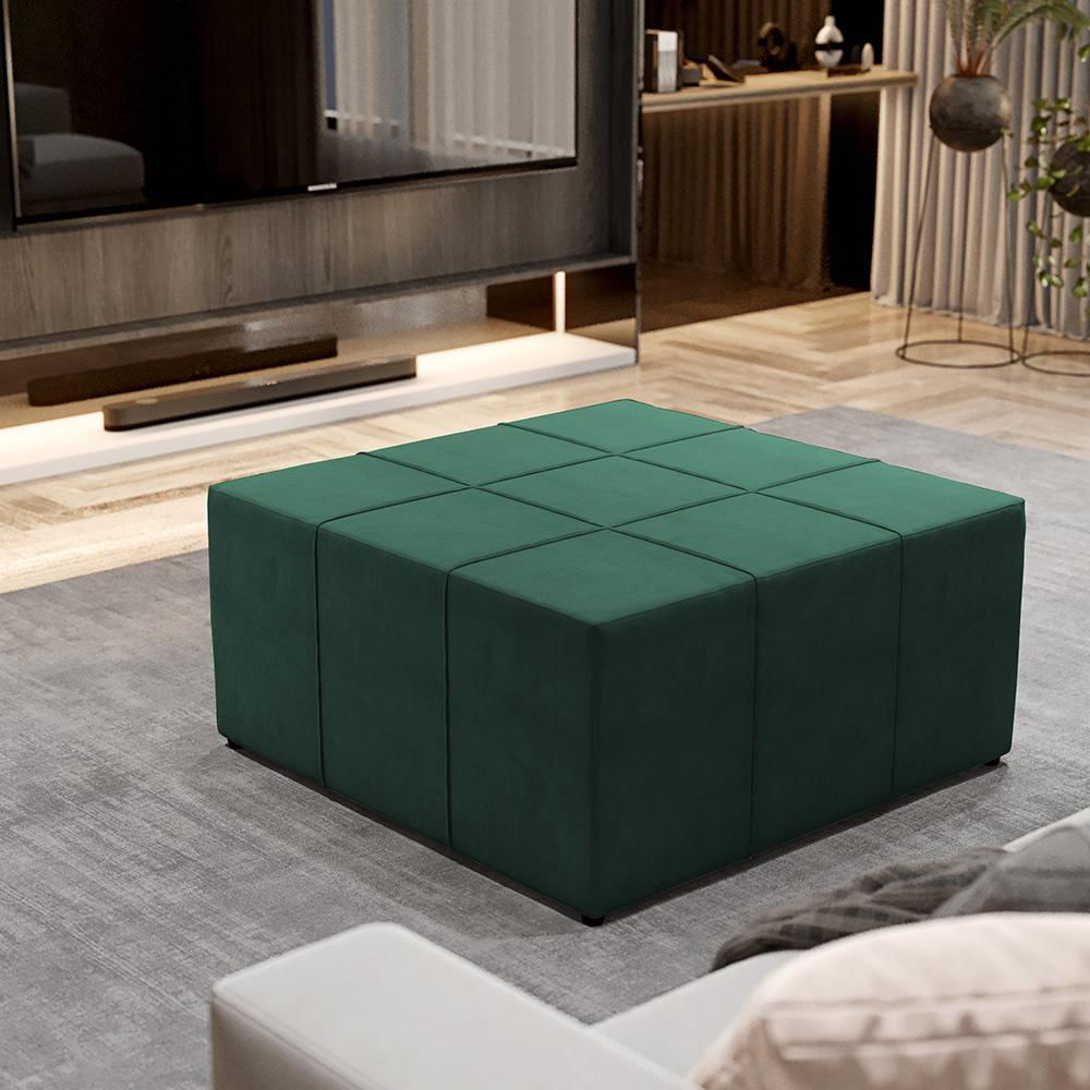 Puff Decorativo Para Sala de Estar Quadrado Milano 90x90cm W01 Suede Verde Musgo - Lyam Decor