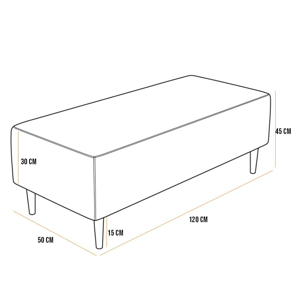 Puff Decorativo Sala de Estar Bali W01 Pés Palito 120x50 cm Corano Cinza - Lyam Decor