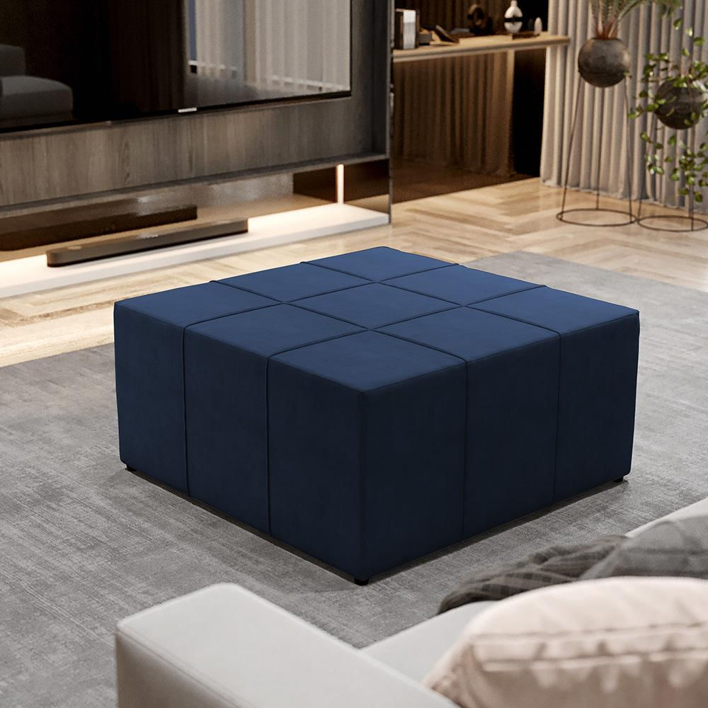 Puff Decorativo Para Sala de Estar Quadrado Milano 90x90cm W01 Suede Azul Marinho - Lyam Decor