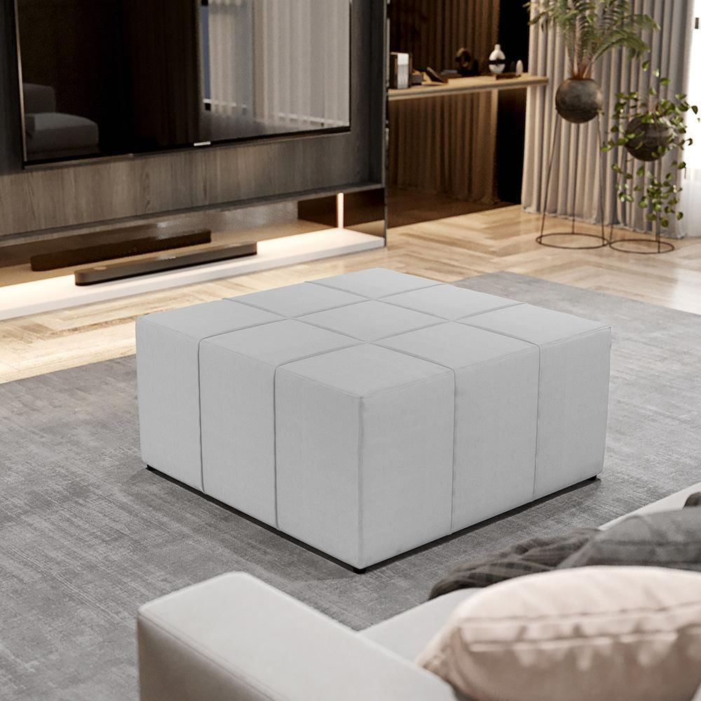 Kit 02 Puffs Decorativos Para Sala de Estar Quadrado Milano 90x90cm W01 Linho Cinza - Lyam Decor