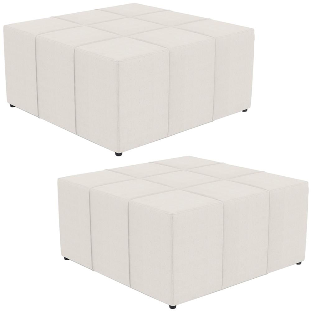 Kit 02 Puffs Decorativos Para Sala de Estar Quadrado Milano 90x90cm W01 Linho Cru - Lyam Decor