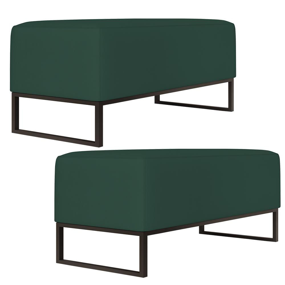 Kit 02 Puffs Decorativo Para Sala de Estar Cléo W01 Base Ferro 90 cm Suede Verde Musgo - Lyam Decor