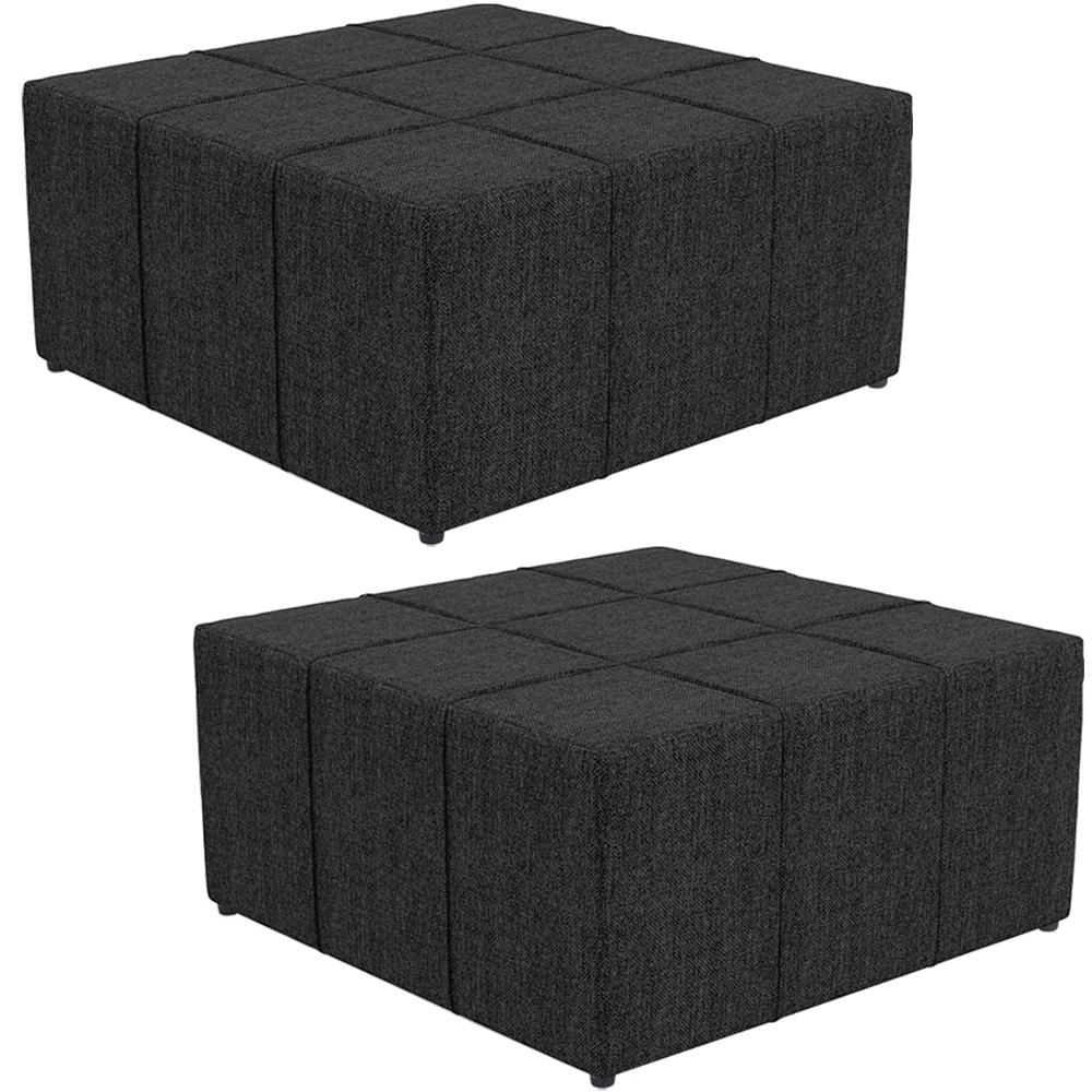 Kit 02 Puffs Decorativos Para Sala de Estar Quadrado Milano 90x90cm W01 Linho Chumbo - Lyam Decor