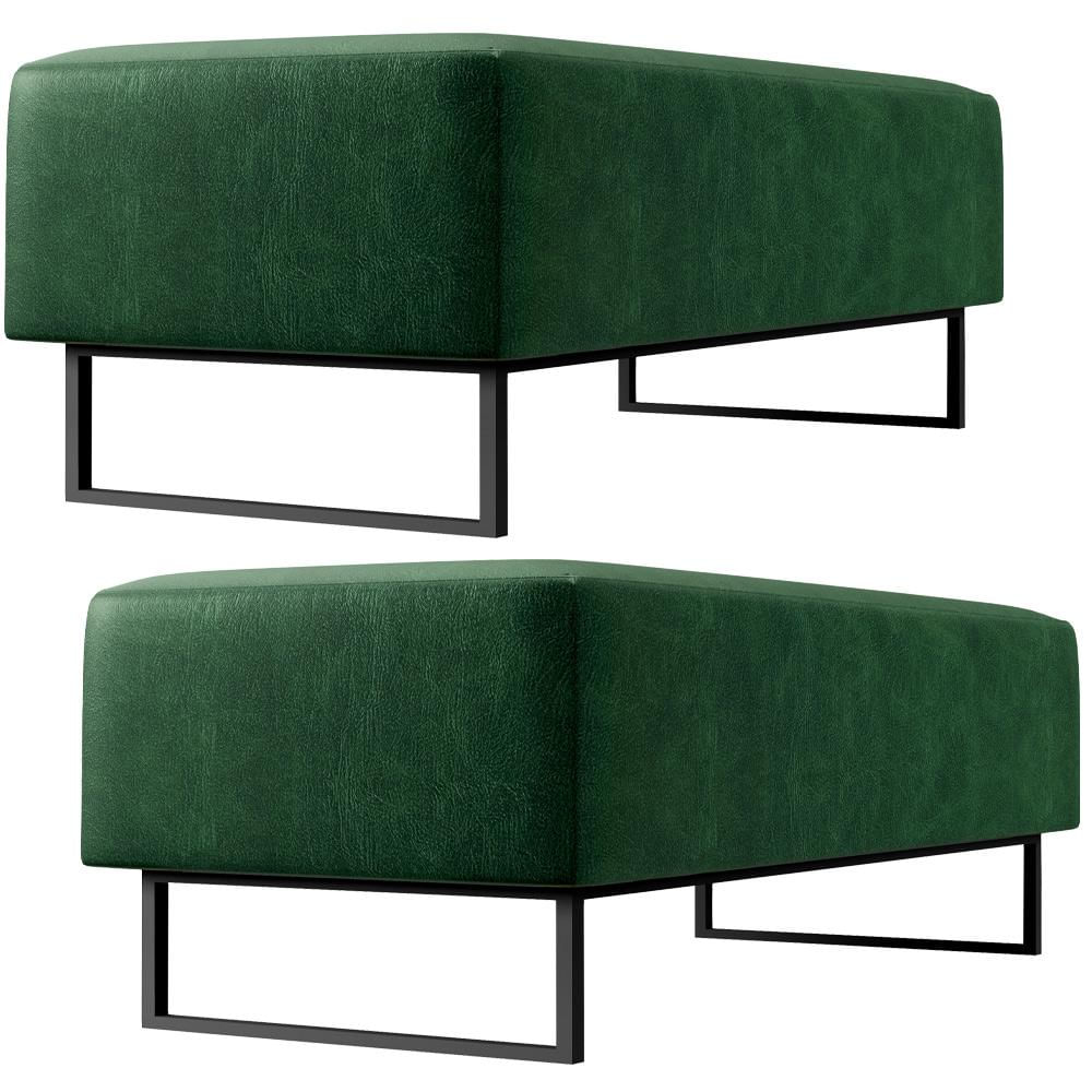 Kit 02 Puffs Decorativo Sala de Estar Bali W01 Base Ferro 120x50 cm Facto Verde Musgo - Lyam Decor