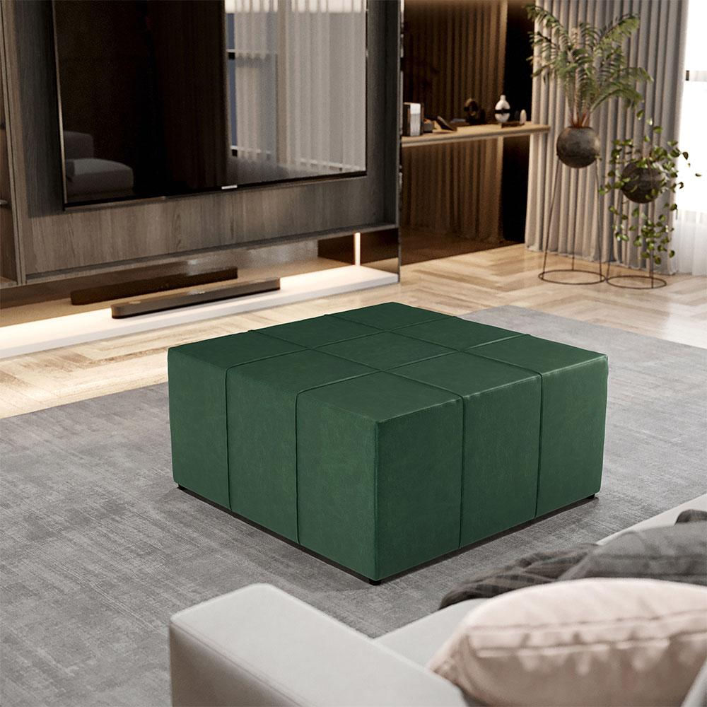 Puff Decorativo Para Sala de Estar Quadrado Milano 90x90cm W01 Facto Verde Musgo - Lyam Decor