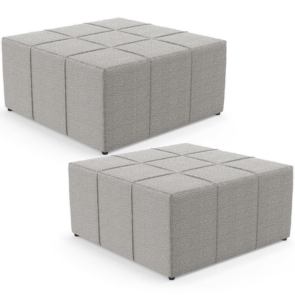 Kit 02 Puffs Decorativos Para Sala De Estar Quadrado Milano 90x90 W01 Bouclê Creme - Lyam Decor