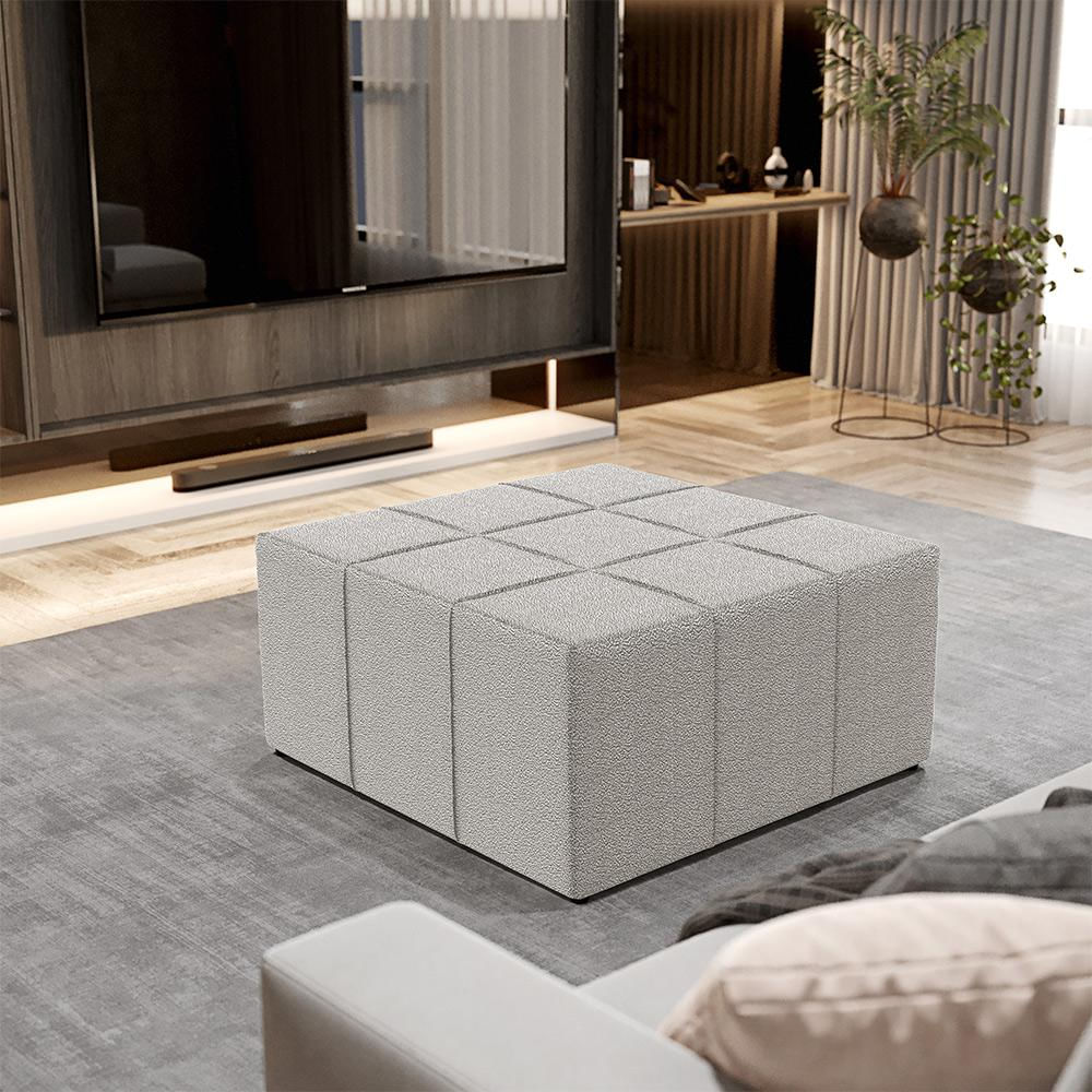 Kit 02 Puffs Decorativos Para Sala De Estar Quadrado Milano 90x90 W01 Bouclê Creme - Lyam Decor