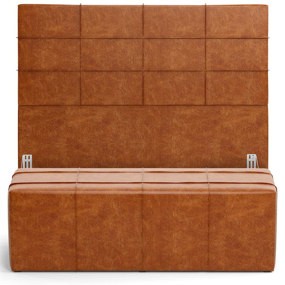 Kit Cabeceira Cama Box Queen 160cm com Calçadeira Roma W01 Couríssimo Camel - Lyam