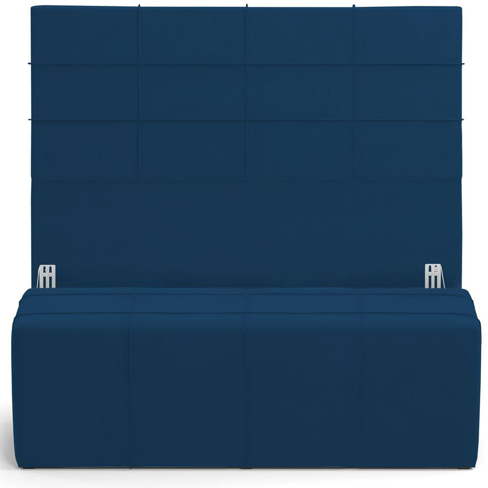 Kit Cabeceira Cama Box Queen 160cm com Calçadeira Roma W01 Suede Azul Marinho - Lyam